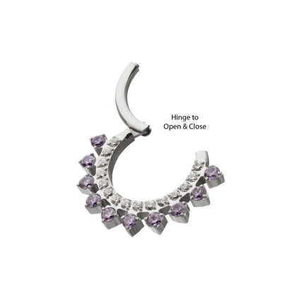 Invictus Titanium Double Row CZ Multi-Gem with Clear CNC Set Inner Gem Front Facing Hinged Segment Clicker