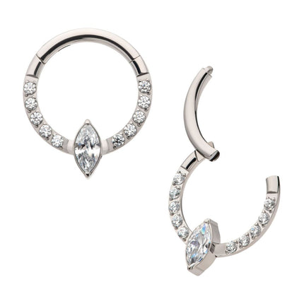 Invictus Titanium with 1mm CNC Set Full Clear CZ & Big Marquise CZ Front Facing Hinged Segment Clicker