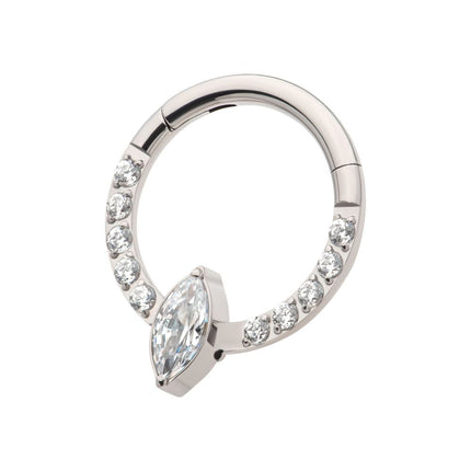 Invictus Titanium with 1mm CNC Set Full Clear CZ & Big Marquise CZ Front Facing Hinged Segment Clicker