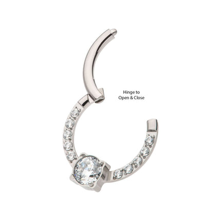 Invictus Titanium with 1mm CNC Set Full Clear CZ & Big Round CZ Front Facing Hinged Segment Clicker