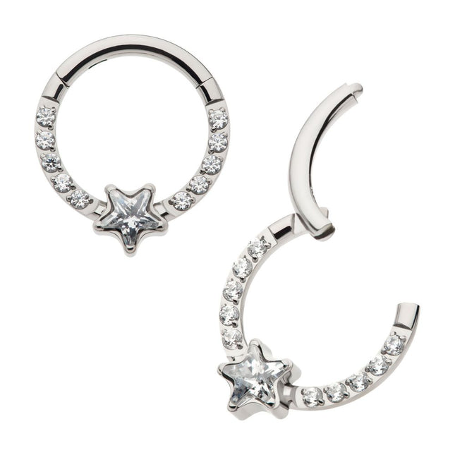Invictus Titanium with 1mm CNC Set Full Clear CZ & Big Star CZ Front Facing Hinged Segment Clicker