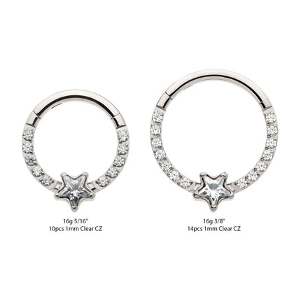 Invictus Titanium with 1mm CNC Set Full Clear CZ & Big Star CZ Front Facing Hinged Segment Clicker