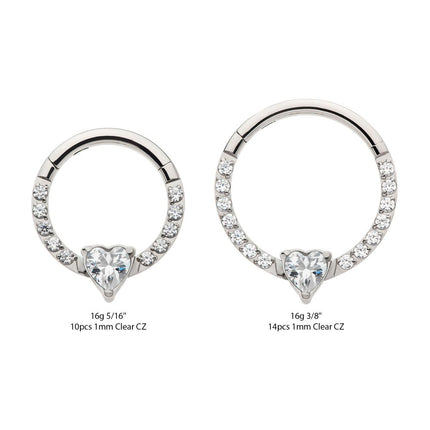 Invictus Titanium with 1mm CNC Set Full Clear CZ & Big Heart CZ Front Facing Hinged Segment Clicker