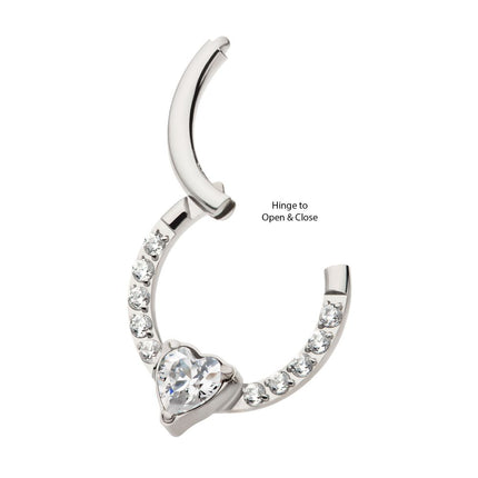 Invictus Titanium with 1mm CNC Set Full Clear CZ & Big Heart CZ Front Facing Hinged Segment Clicker