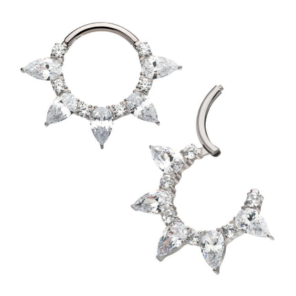 Invictus Titanium Clustered Prong Set Round & Teardrop CZ Front Facing Hinged Segment Clicker