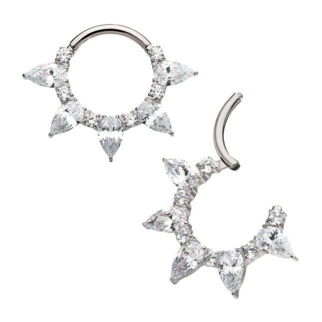 Invictus Titanium Clustered Prong Set Round & Teardrop CZ Front Facing Hinged Segment Clicker