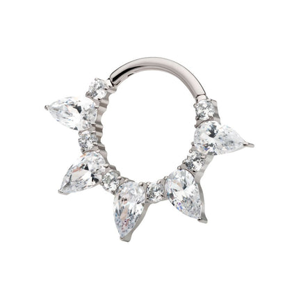Invictus Titanium Clustered Prong Set Round & Teardrop CZ Front Facing Hinged Segment Clicker