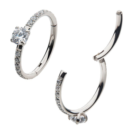 Invictus Titanium with Centerpiece Prong Set Round Clear CZ Eternity Side Facing Hinged Segment Clicker