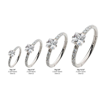 Invictus Titanium with Centerpiece Prong Set Square Clear CZ Eternity Side Facing Hinged Segment Clicker