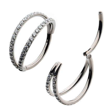 Invictus Titanium Double Hoop with CNC Set 1mm Eternity Gem Side Facing Hinged Segment Clicker