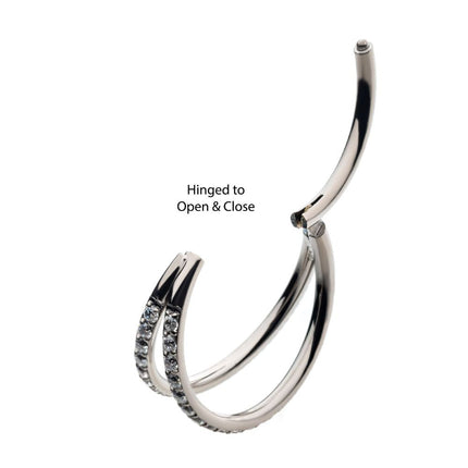 Invictus Titanium Double Hoop with CNC Set 1mm Eternity Gem Side Facing Hinged Segment Clicker