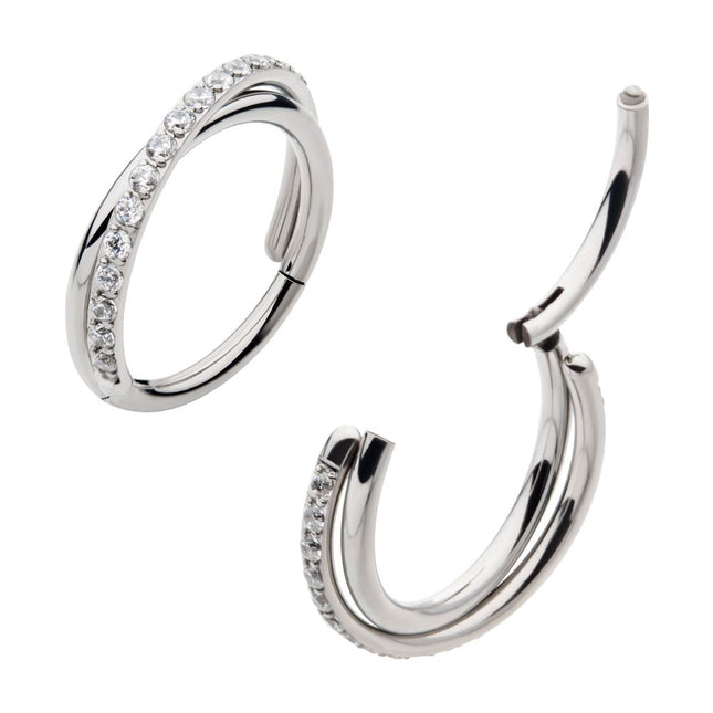 Invictus Titanium Crisscross with CZ Side Facing Hinged Segment Clicker