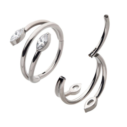 Invictus Titanium Double Ended Twist Side Facing Hinged Segment Clicker with Marquise CZ