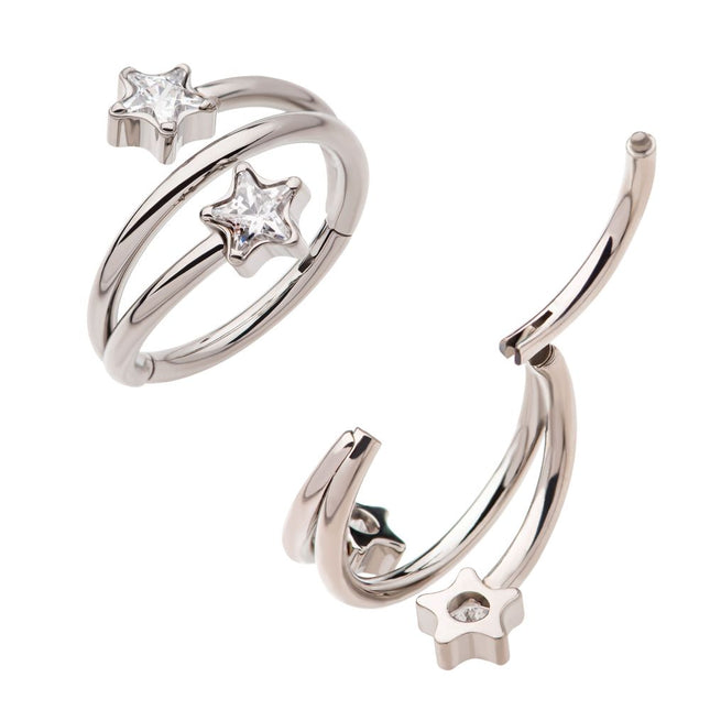 Invictus Titanium Double Ended Twist Side Facing Hinged Segment Clicker with Star CZ