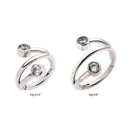 Invictus Titanium Double Ended Twist Side Facing Hinged Segment Clicker with Bezel Set Clear CZ