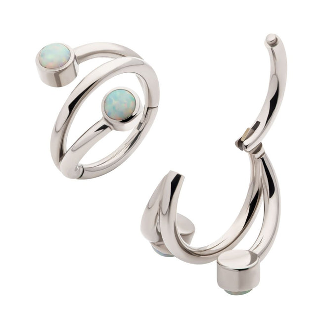 Invictus Titanium Double Ended Twist Side Facing Hinged Segment Clicker with Bezel Set White Opal