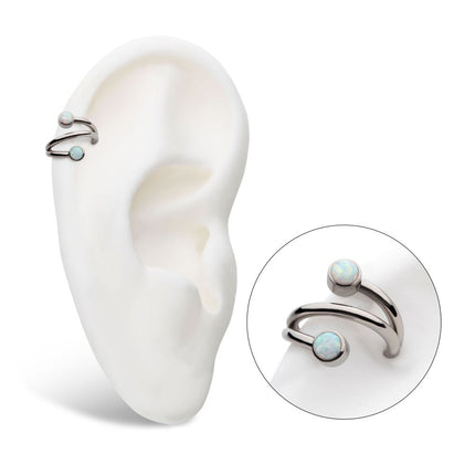 Invictus Titanium Double Ended Twist Side Facing Hinged Segment Clicker with Bezel Set White Opal