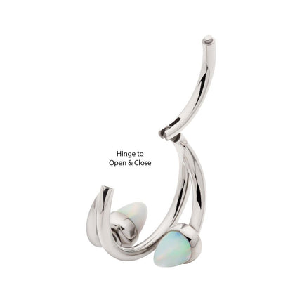 Invictus Titanium Double Ended Twist Side Facing Hinged Segment Clicker with Spike White Opal