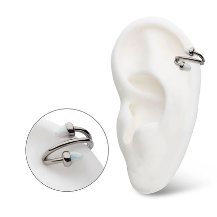 Invictus Titanium Double Ended Twist Side Facing Hinged Segment Clicker with Spike White Opal
