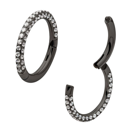 Invictus Black PVD Titanium 3 Row Pave Set 0.8mm Round Gem Hinged Segment Clicker