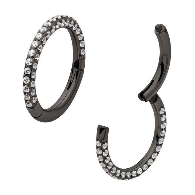 Invictus Black PVD Titanium 3 Row Pave Set 0.8mm Round Gem Hinged Segment Clicker