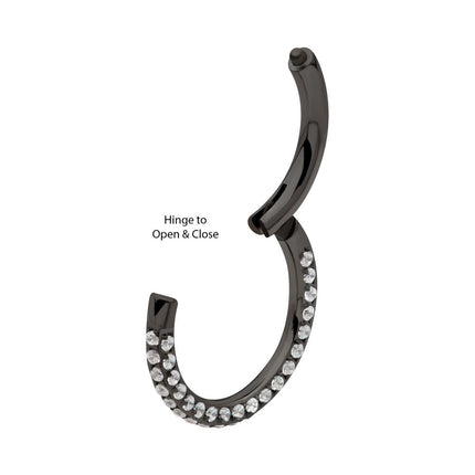 Invictus Black PVD Titanium 3 Row Pave Set 0.8mm Round Gem Hinged Segment Clicker