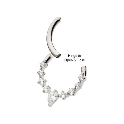 Invictus Titanium 9-Cluster Prong Set Round & Teardrop CZ Front Facing Hinged Segment Clicker