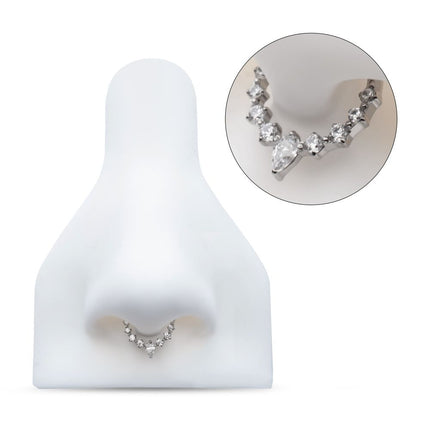 Invictus Titanium 9-Cluster Prong Set Round & Teardrop CZ Front Facing Hinged Segment Clicker