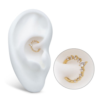 Invictus 24Kt Gold PVD Titanium 9-Cluster Prong Set Round & Teardrop CZ Front Facing Hinged Segment Clicker