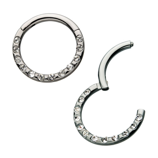 Invictus Titanium Bezeled 12 Swarovski Crystal Set On Hinged Segment Clicker