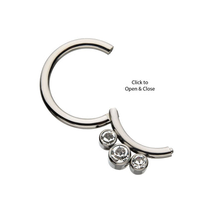 Invictus Titanium Petite 3 Bezel Set Swarovski Crystal Set On Hinged Segment Clicker