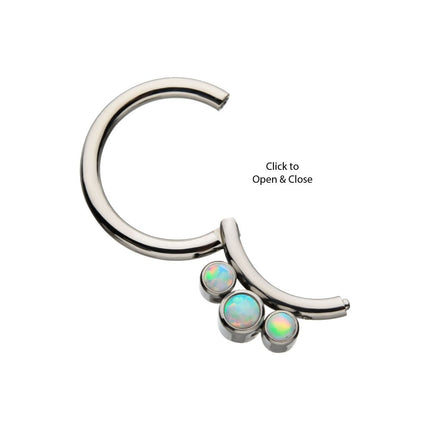 Invictus Titanium Petite 3 Bezel Set White Opal Stones Set On  Hinged Segment Clicker