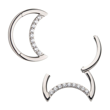 Invictus Titanium Crescent Moon with CZ Front Facing Hinged Segment Clicker