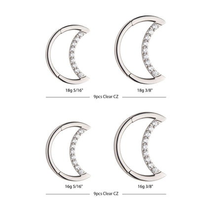 Invictus Titanium Crescent Moon with CZ Front Facing Hinged Segment Clicker