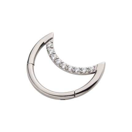 Invictus Titanium Crescent Moon with CZ Front Facing Hinged Segment Clicker