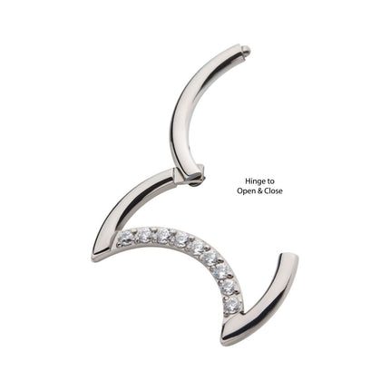 Invictus Titanium Crescent Moon with CZ Front Facing Hinged Segment Clicker
