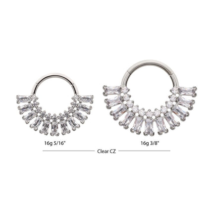 Invictus Titanium Prong Set Baguette & Round Gem Cluster Fan Front Facing Hinged Segment Clickers