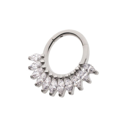 Invictus Titanium Prong Set Marquise Gem Cluster Fan Front Facing Hinged Segment Clicker