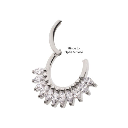 Invictus Titanium Prong Set Marquise Gem Cluster Fan Front Facing Hinged Segment Clicker