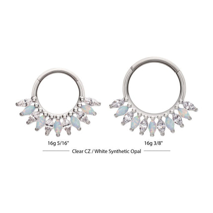 Invictus Titanium Prong Set Marquise Gem & Opal Cluster Fan Front Facing Hinged Segment Clicker