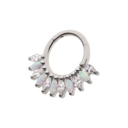 Invictus Titanium Prong Set Marquise Gem & Opal Cluster Fan Front Facing Hinged Segment Clicker