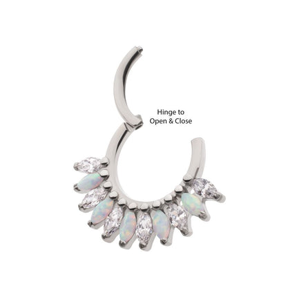 Invictus Titanium Prong Set Marquise Gem & Opal Cluster Fan Front Facing Hinged Segment Clicker