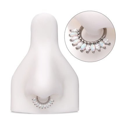 Invictus Titanium Prong Set Marquise Gem & Opal Cluster Fan Front Facing Hinged Segment Clicker