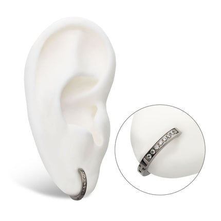 Invictus 20g Titanium Clear CZ Hinged Huggie Earrings