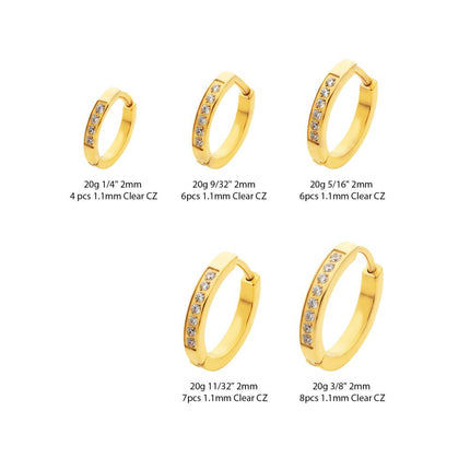 Invictus 20g 24Kt Gold PVD Titanium Clear CZ Hinged Huggie Earrings