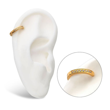 Invictus 20g 24Kt Gold PVD Titanium Clear CZ Hinged Huggie Earrings