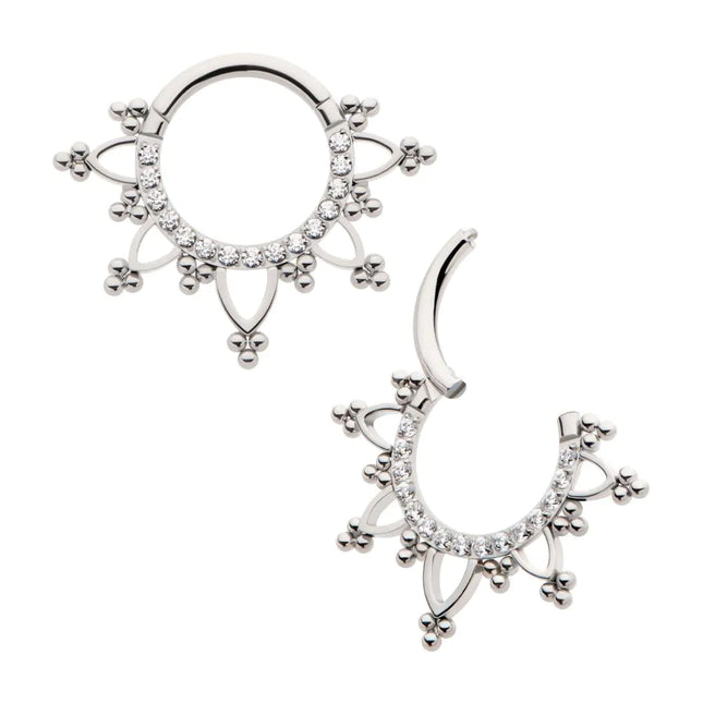 Invictus Titanium Pave Set Round CZ with Tri Beads Front Facing Hinged Segment Clicker