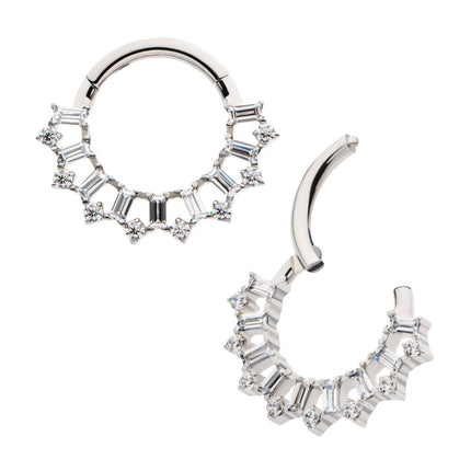 Invictus Titanium Clustered Prong Set Round & Baguette CZ Front Facing Hinged Segment Clicker