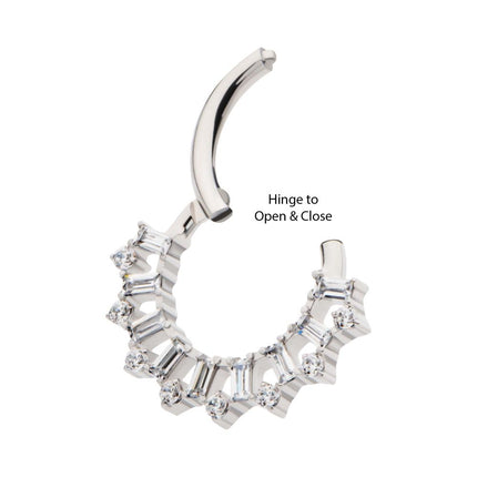 Invictus Titanium Clustered Prong Set Round & Baguette CZ Front Facing Hinged Segment Clicker