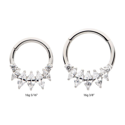 Invictus Titanium Clustered Prong Set Round & Marquise CZ Front Facing Hinged Segment Clicker